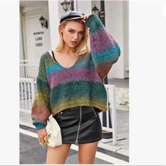 NEW Rainbow Gradient Loose Knit Sweater - Picture 3 of 7